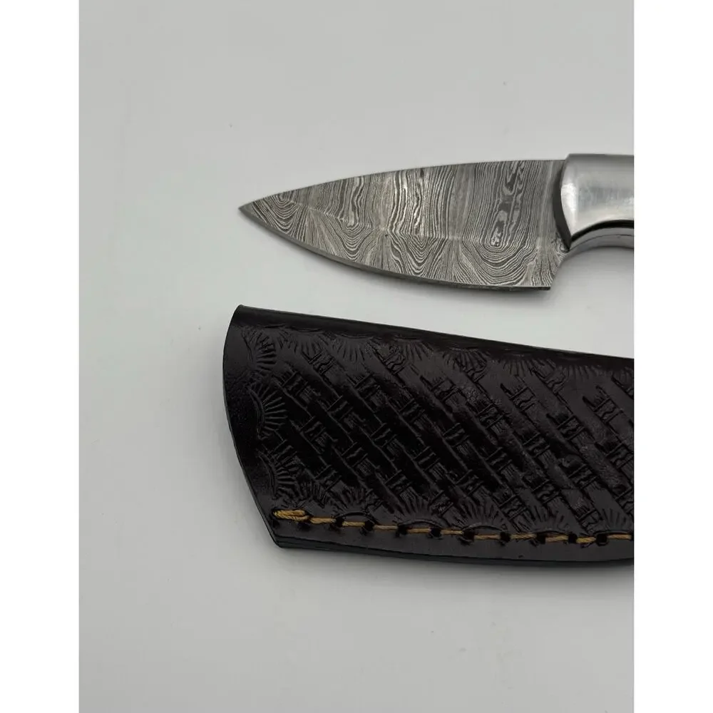 Handmade Damascus Steel Fixed Blade Knife w/ Leather Sheath – Pakistan Made NEW
